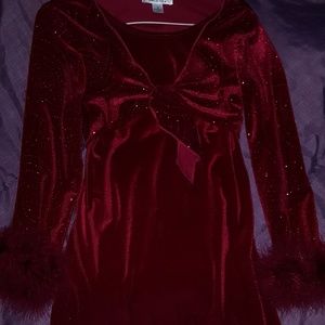 Red sparkle velvour girls long sleeve dress